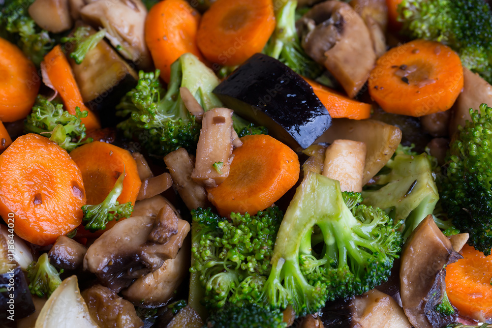 Cooked vegetables and champignons Cooked vegetables and champignons