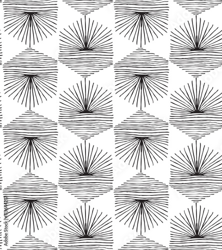 Black hatched hexagons on white