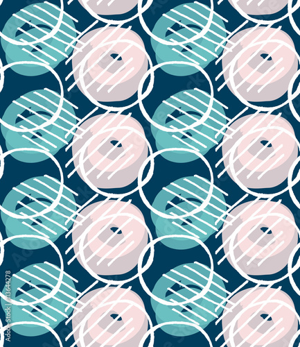 Blue and pink circles with white chalk hatched