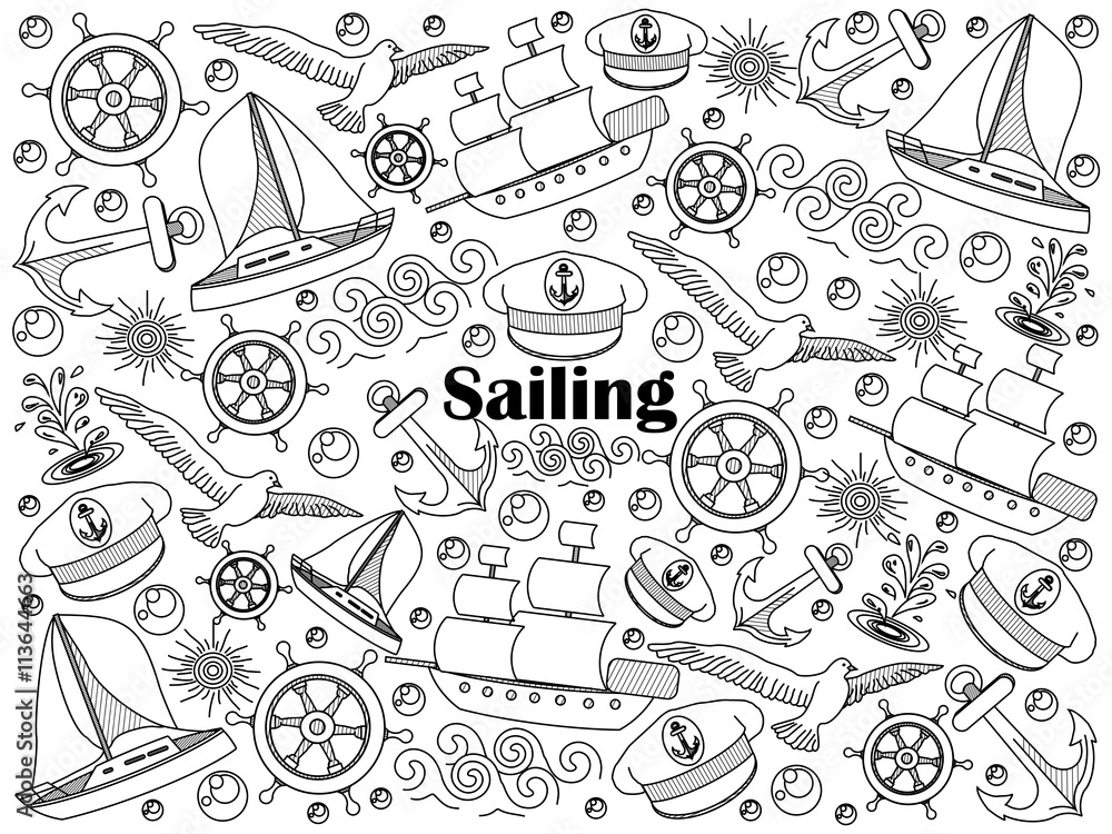 Sailing colorless set vector illustration