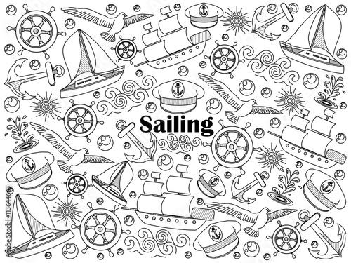 Sailing colorless set vector illustration