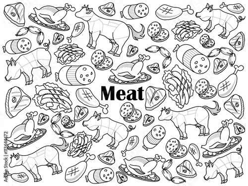 Meat colorless set vector illustration