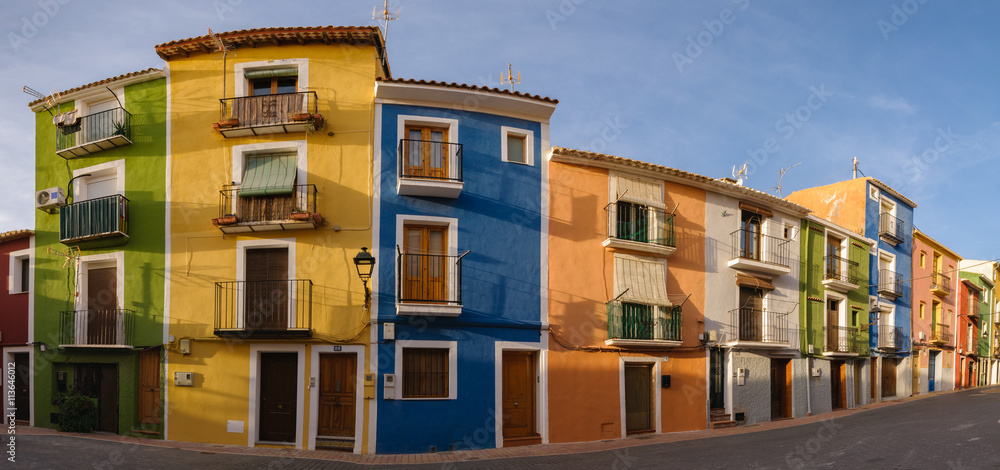 Panorama Villajoyosa multicolored houses, Spain