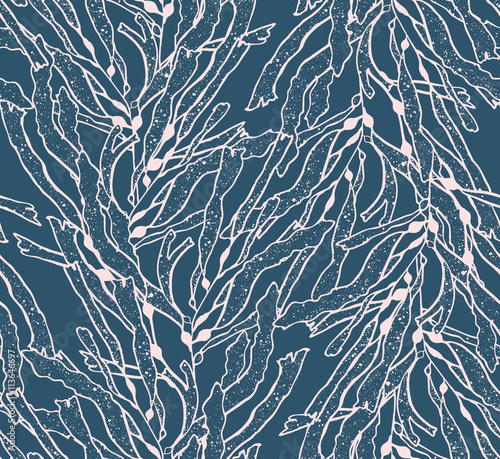 Kelp seaweed pink on blue
