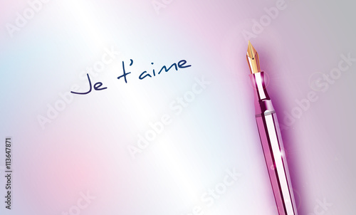 Stylo et message sur une lettre : Je t'aime