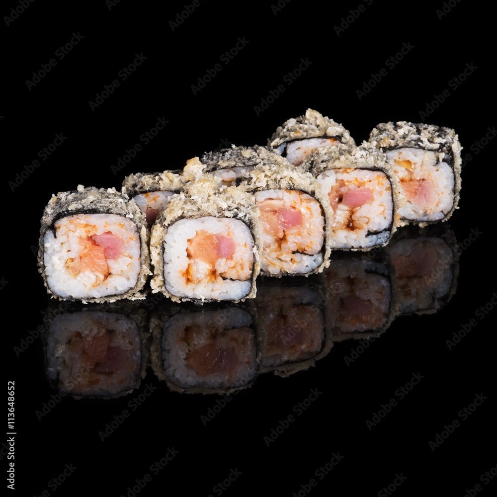 Grilled sushi rolls with salmon, tuna and eel Grilled sushi rolls with salmon, tuna and eel