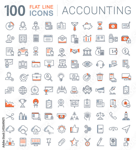 Set Vector Flat Line Icons Accounting and Finance