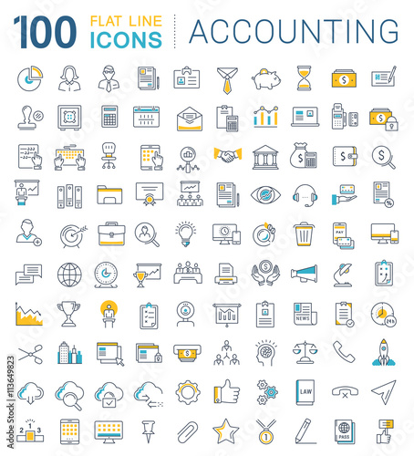 Set Vector Flat Line Icons Accounting and Finance