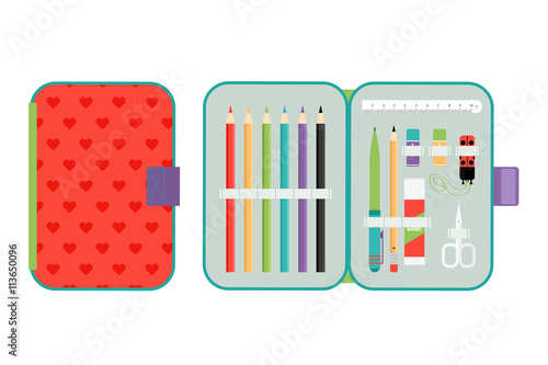 Student's pencil case: pen, pencil, eraser, sharpener