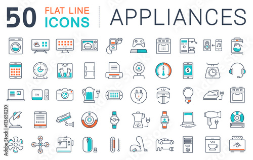 Set Vector Flat Line Icons Appliance