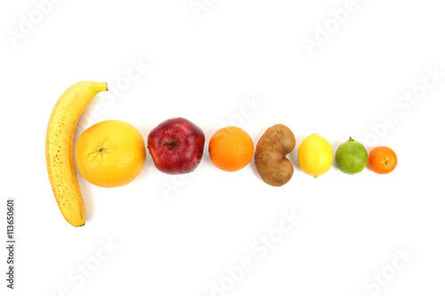 set of different fruits on white background