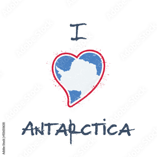 Antarctica flag patriotic t-shirt design. Heart-shaped national flag of Antarctica on a white background. Vector illustration.