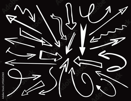 White Drawn Arrows. Vector Illustration.