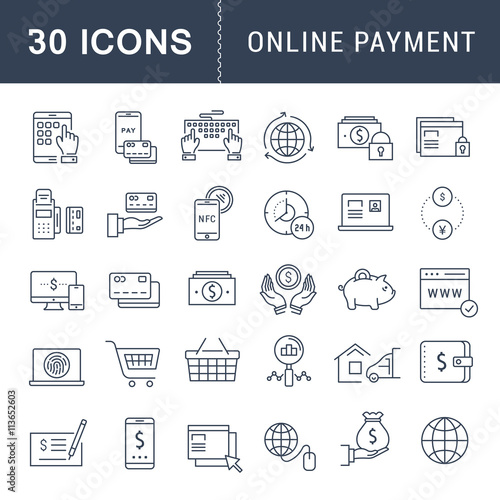 Set Vector Flat Line Icons Online Payment
