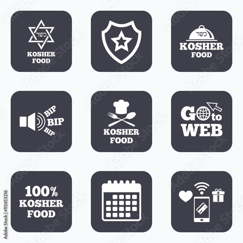 Kosher food product icons. Natural meal symbol.