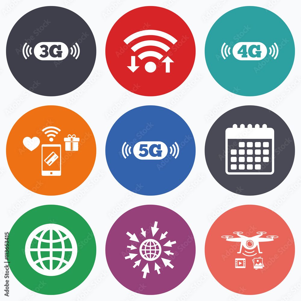 Mobile telecommunications icons. 3G, 4G and 5G. Mobile telecommunications icons. 3G, 4G and 5G.