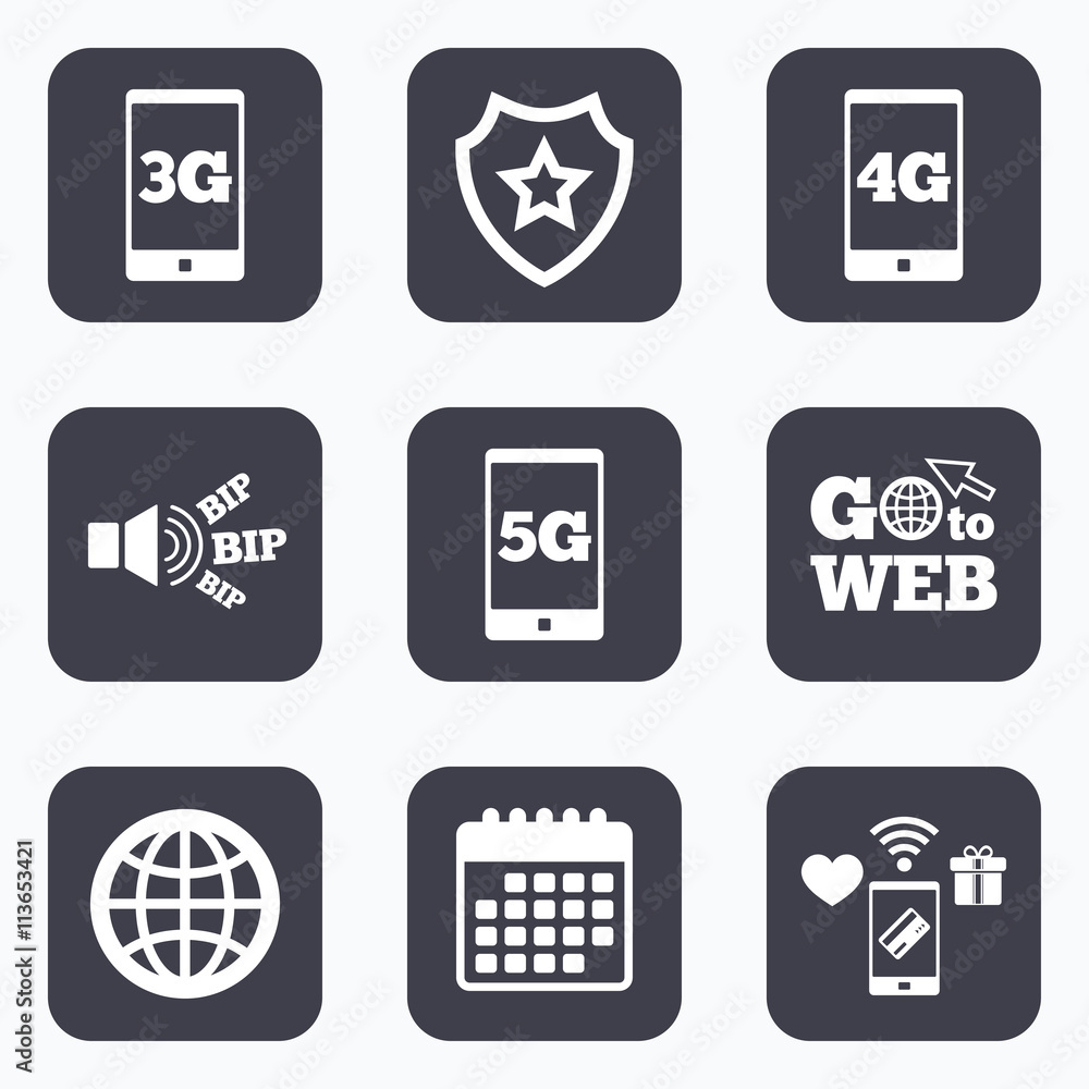 Mobile telecommunications icons. 3G, 4G and 5G. Mobile telecommunications icons. 3G, 4G and 5G.