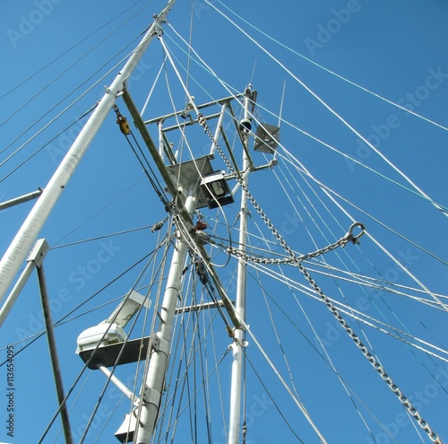 Fishing ship iron mast with rigging