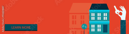 Vector real estate concept in flat style - hands holding keys - sell house icon