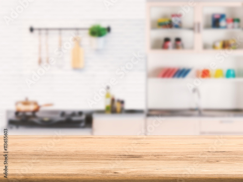 Cuadro en lienzo wooden counter top with kitchen cabinet background