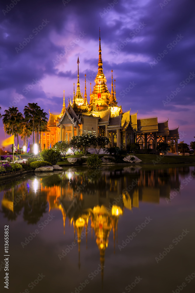 Landmark wat thai, sunset in temple at Wat None Kum in Nakhon Ratchasima province Thailand .