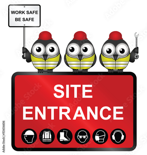 Comical construction site entrance sign 