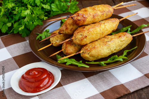 Grilled meat on a skewer - lula kebab. The traditional dish of the Caucasus, Central Asia and Turkey.