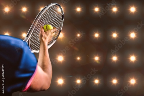 Composite image of tennis player holding a racquet ready to serve 