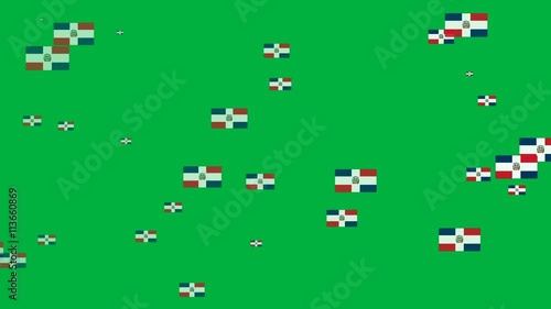 Isolated moving Dominican Republic heart flag particles on green background. Flags of  Dominican Republic. Dominican Republic national flags.