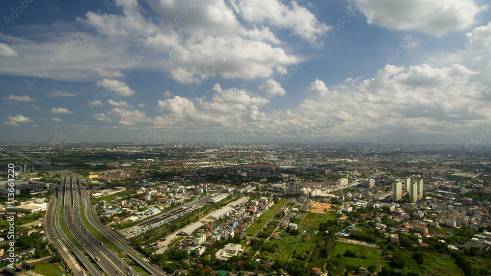 Aerial view of expressway in bangkok city thailand, expressway,