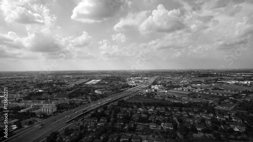Aerial view of expressway in bangkok city thailand, monochrome,