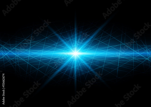 Abstract technology background with bright flare with mesh. Vect
