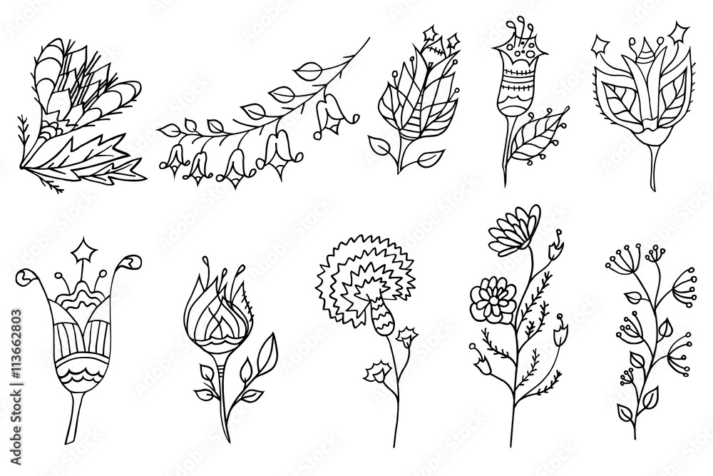 Vector set of doodle flowers Vector set of doodle flowers