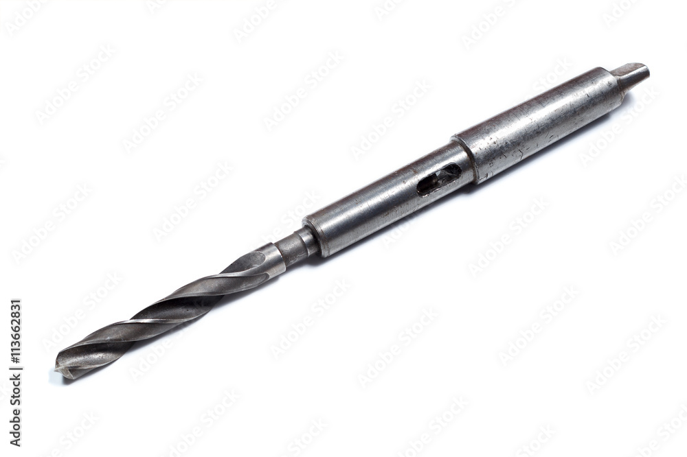 twist drill taper shank. White background. twist drill taper shank. White background.