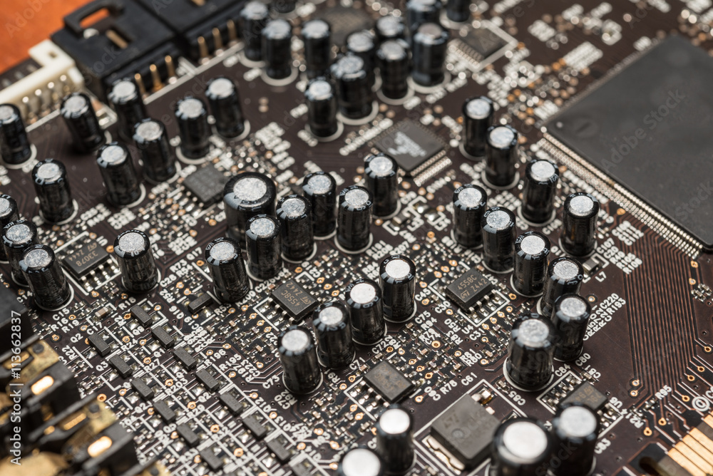 Closeup of electronic circuit board with processor Closeup of electronic circuit board with processor