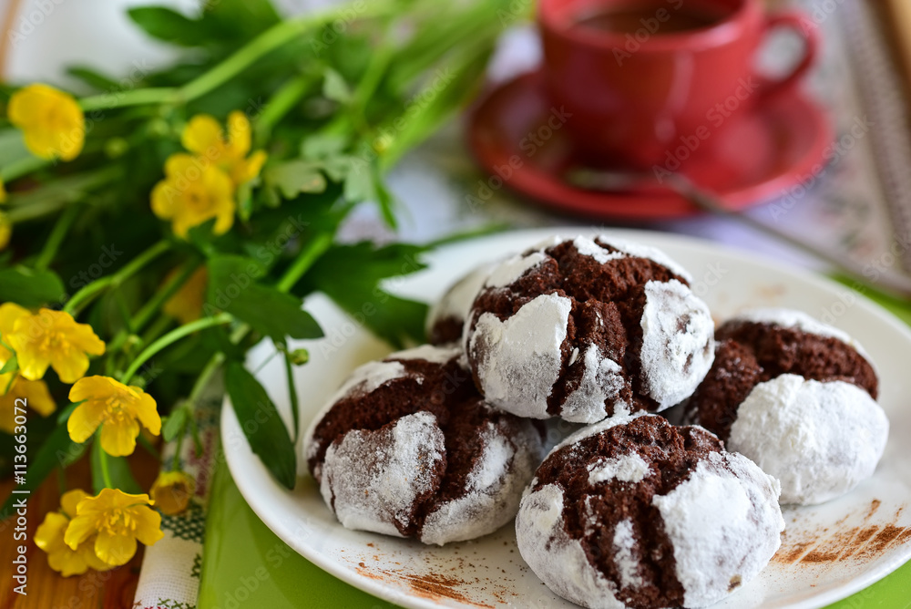 chocolate cakes in powdered sugar chocolate cakes in powdered sugar