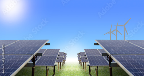 solar farm and wind turbine