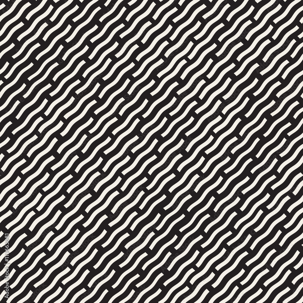 Vector Seamless Hand Drawn Daigonal Wavy Lines Pattern