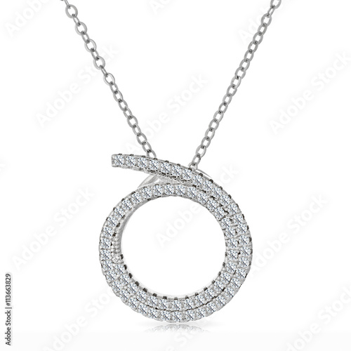 Close-up silver pendant with a diamonds on a chain