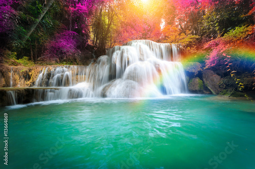 Landscape photo, Huay Mae Kamin Waterfall, beautiful waterfall in rainforest at Kanchanaburi province, Thailand © cakeio