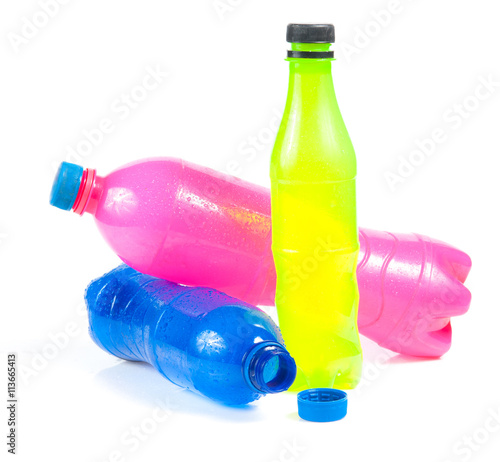 Empty color Plastic bottles, isolated on white
