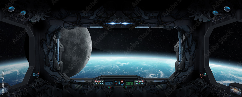 Obraz premium View of planet Earth from inside a space station