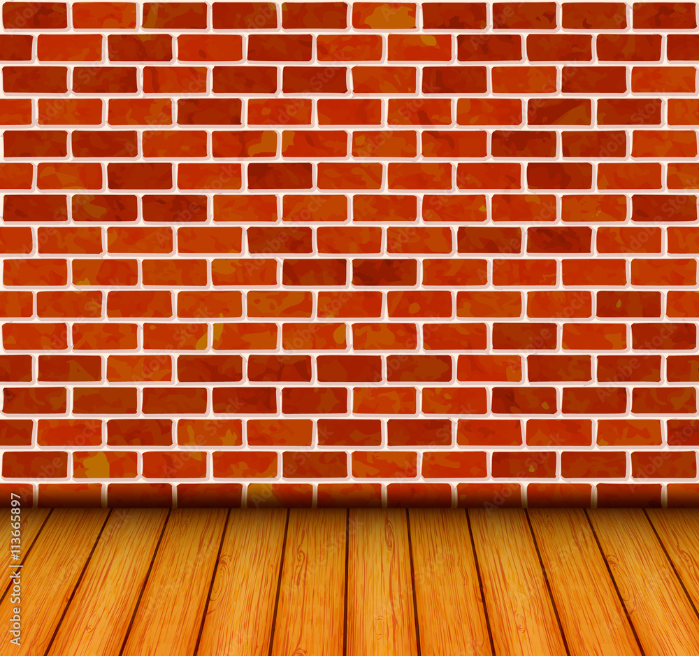 Brick wall with wooden floor background