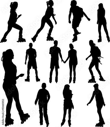 rollerblade silhouettes - vector
