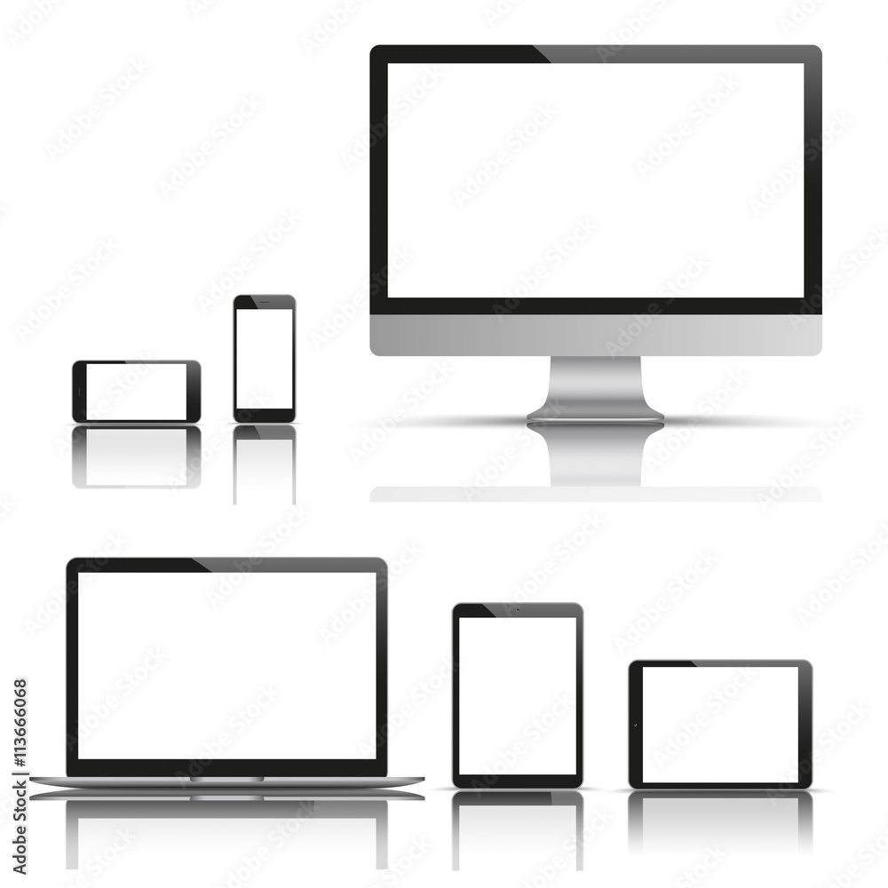 Big Vector Set Black Monitor Notebook Tablet Smartphone Big Vector Set Black Monitor Notebook Tablet Smartphone