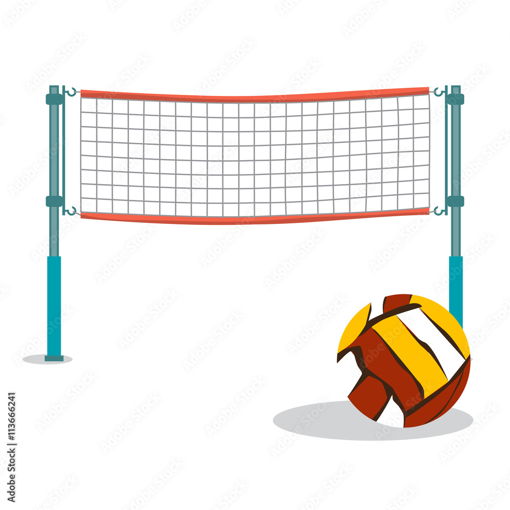 Beach volleyball and net flat cartoon vector illustration on whi Stock ...