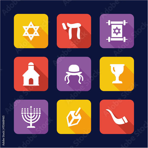Judaism Icons Flat Design