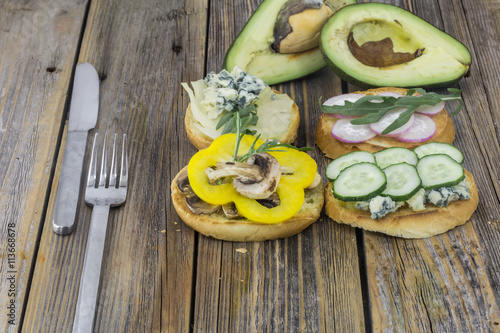 sandwiches healthy food on wooden background