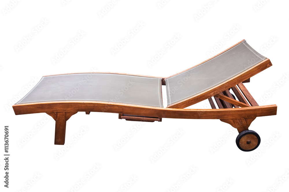 Wooden sunbed with wheel isolated. Wooden sunbed with wheel isolated.
