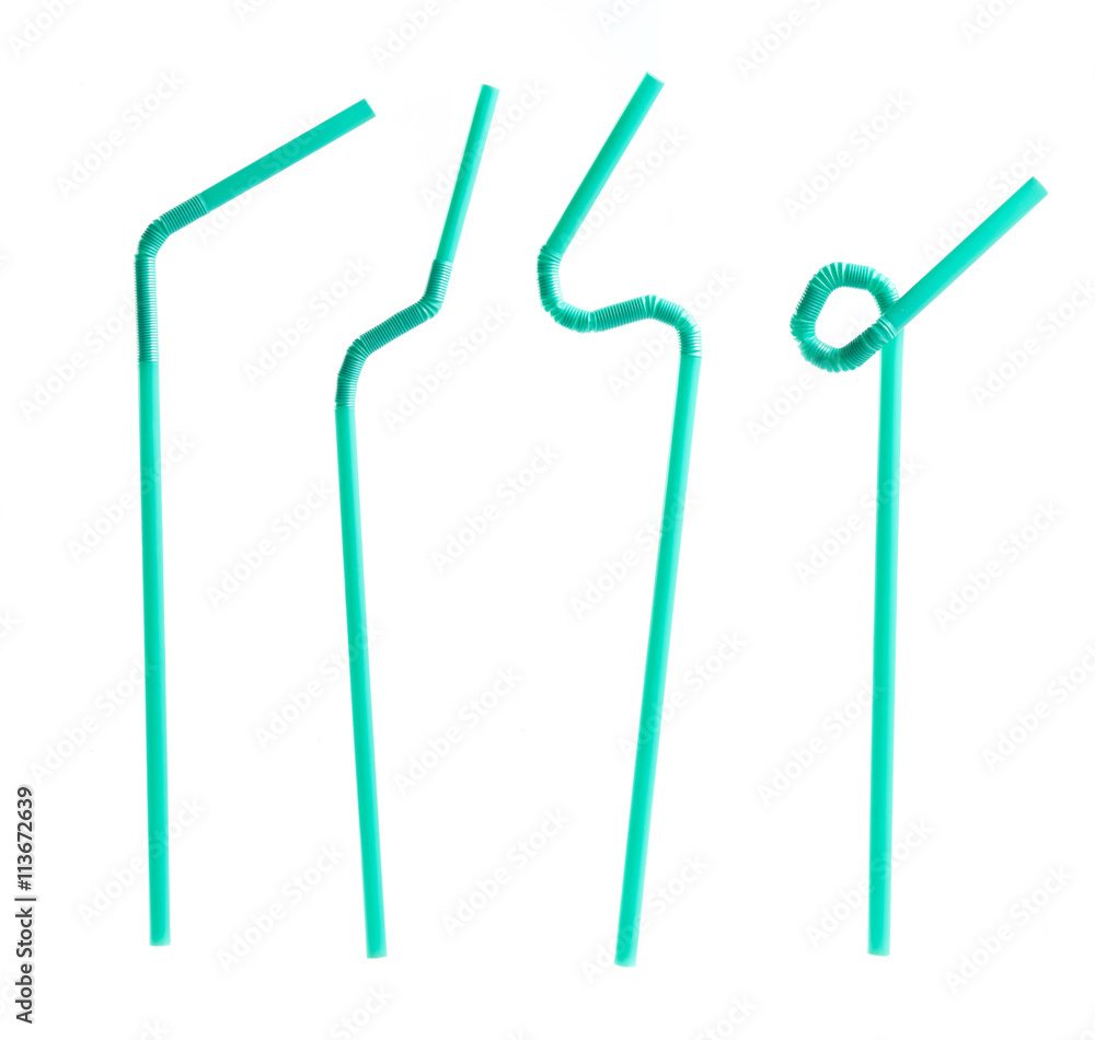 Green drinking straw isolated on white background